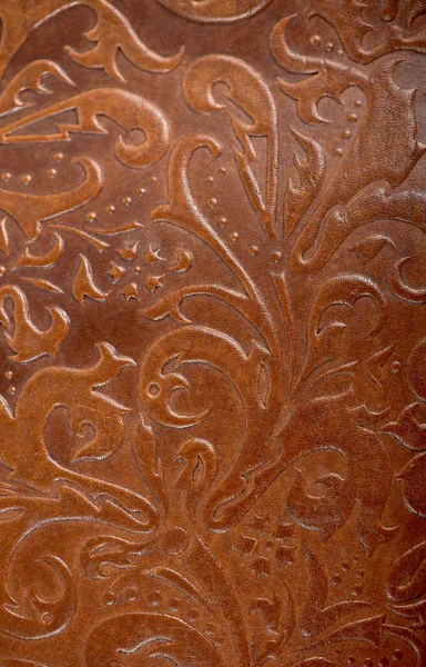 Brown Leather Book Journal Cover Decorative Floral Ornament — Stock Photo, Image