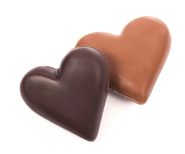 Chocolate Corações Fundo Branco — Fotografia de Stock
