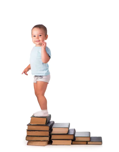 Boy Books Education Portrait Isolated White Background — Stock Photo, Image