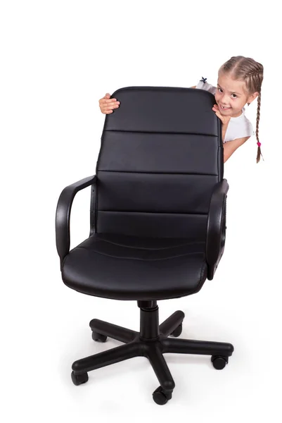 Ofis Sandalyesi Beyaz Arka Planda Izole Modern Sandalye Siyah Deriden — Stok fotoğraf
