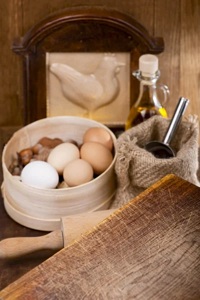 Kitchen still life with eggs — Stock Photo, Image