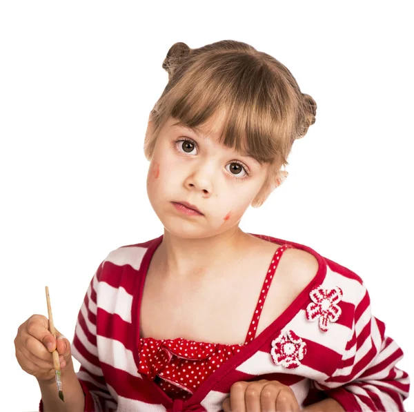 Little girl draws paints — Stock Photo, Image