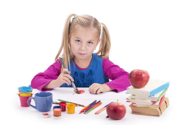 Girl painting over white — Stock Photo, Image