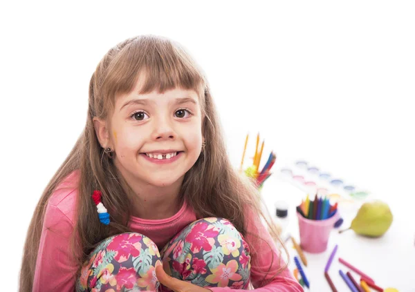 Girl painting over white — Stock Photo, Image