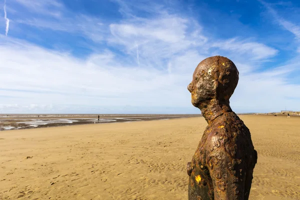 Crosby Beach, heykeller ile Liverpool yakınındaki. — Stok fotoğraf