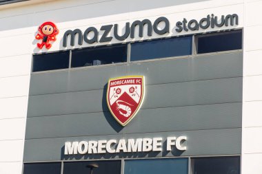 MORECAMBE, İngiltere - 20 Temmuz 2021: Mazuma Stadyumu eski adıyla Globe Arena, FC Morecambe 'nin evidir. Lancashire, İngiltere 'de.