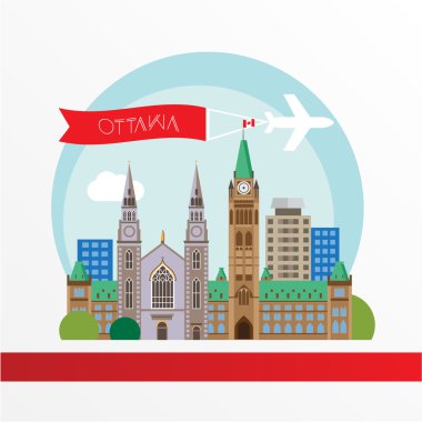 Ottawa detaylı siluet. Trendy vektör çizim, düz stil. Şık renkli simge.