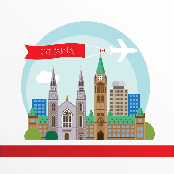 Ottawa detaylı siluet. Trendy vektör çizim, düz stil. Şık renkli simge.