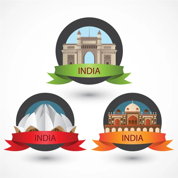 Set van India bekende monumenten. — Stockvector