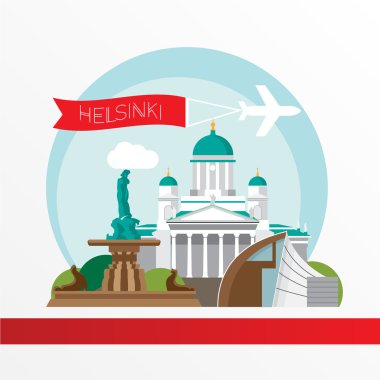 Helsinki detaylı siluet. Trendy vektör çizim, düz stil. 