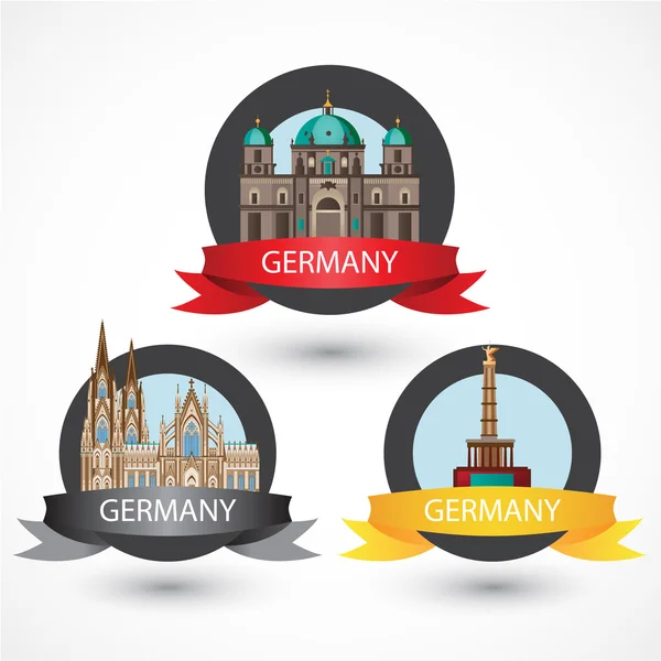Set of most Famous German Landmarks. High detailed colorful style. — Stok Vektör