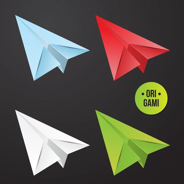 Iconos de avión de papel origami — Vector de stock
