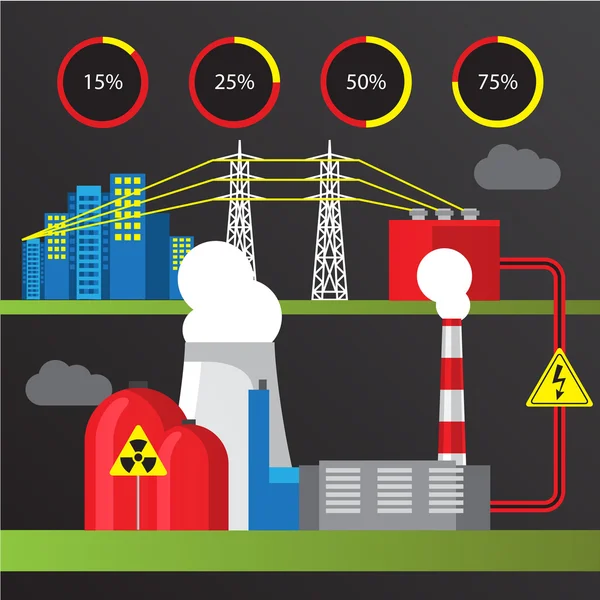 原子力発電所の図。トレンディなインフォ グラフィックのセットです。発電所のすべてのタイプ. — ストックベクタ