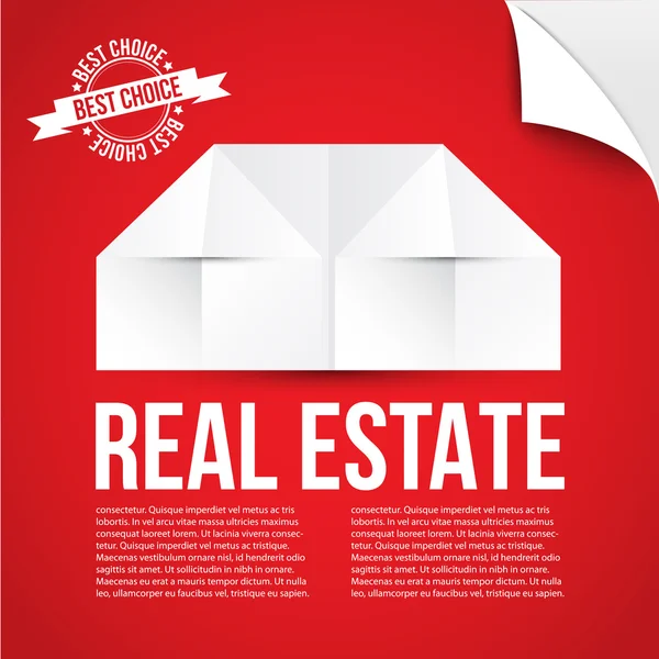 Kırmızı zemin üzerine beyaz kağıt ev. Kavramı kurumsal kimlik veya web afiş için. Minimalist tarzı.