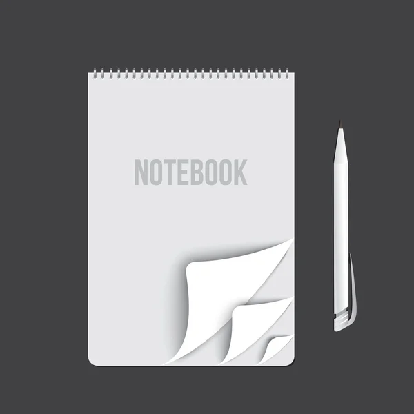 Business notebook isolated on dark background. Blank pages. template for identity. - Stok Vektor