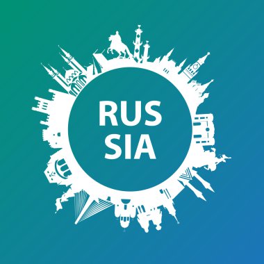 Modern kavram Rusya'ya seyahat. Rusya ünlü yerler. Sınır taşı-in Moskova, St. petersburg, Ufa, Vladivostok, Kaliningrad, Ekaterinburg ve Kazan.