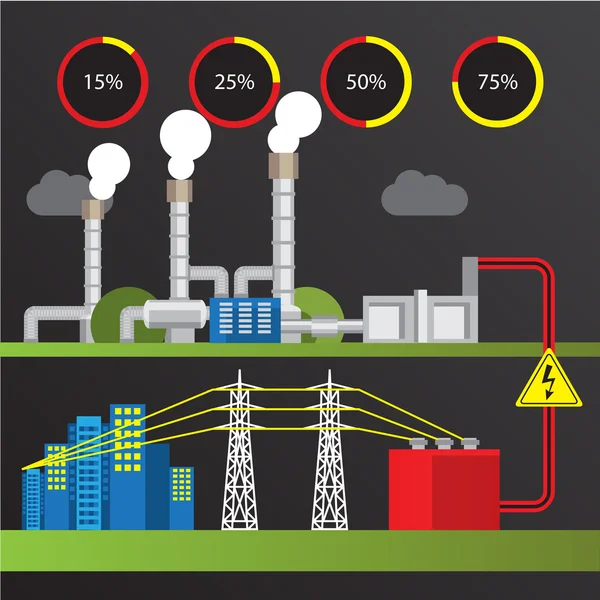 地熱発電所トレンディなインフォ グラフィックを設定します。発電所のすべてのタイプ. — ストックベクタ