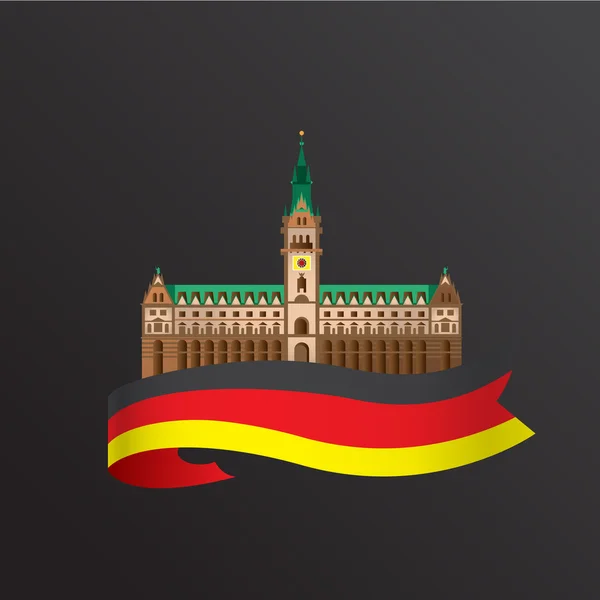 Vector flat icon of German. Hamburg City Hall , Germany. — Stock Vector