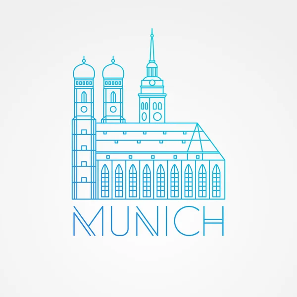 Vector one line minimalist icon of German. Towers of Frauenkirche Cathedral Church in Munich Munchen , Germany. — Stock Vector