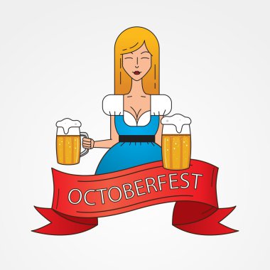 The symbol of the Oktoberfest in Munich, Germany. Linear icon with cute Bavarian waitress dressed in traditional costume .