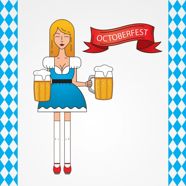 The symbol of the Oktoberfest in Munich, Germany. Linear icon with cute Bavarian waitress dressed in traditional costume . — Stock vektor