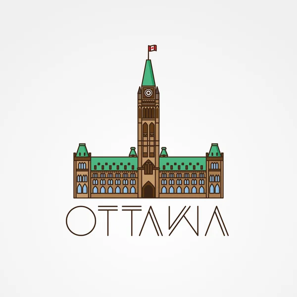 市政厅。矢量渥太华加拿大地标。现代的线性极简主义图标。一线观光概念 — 图库矢量图片