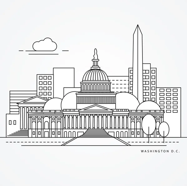 Lineare Abbildung von Washinton Dc, uns flach eine Linienart. Größte Sehenswürdigkeit - Capitol — Stockvektor