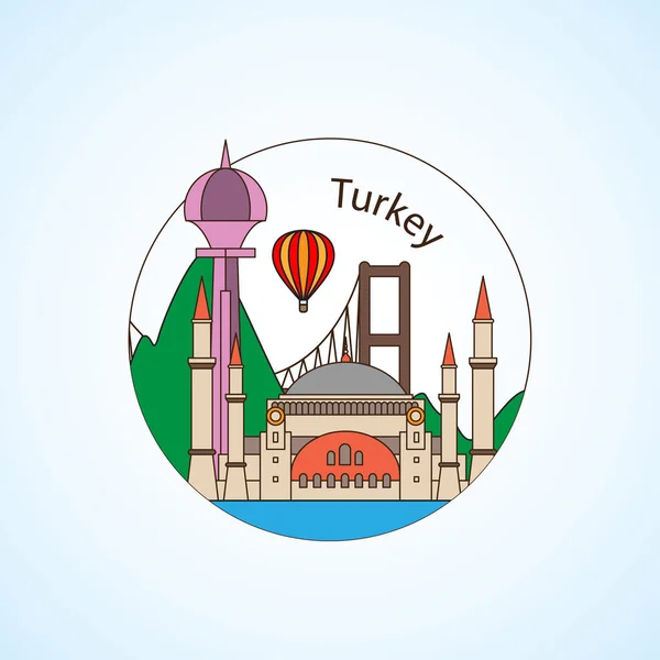 Turkije gedetailleerd silhouet. Trendy vector illustratie, platte stijl. Stijlvolle kleurrijke bezienswaardigheden. — Stockvector