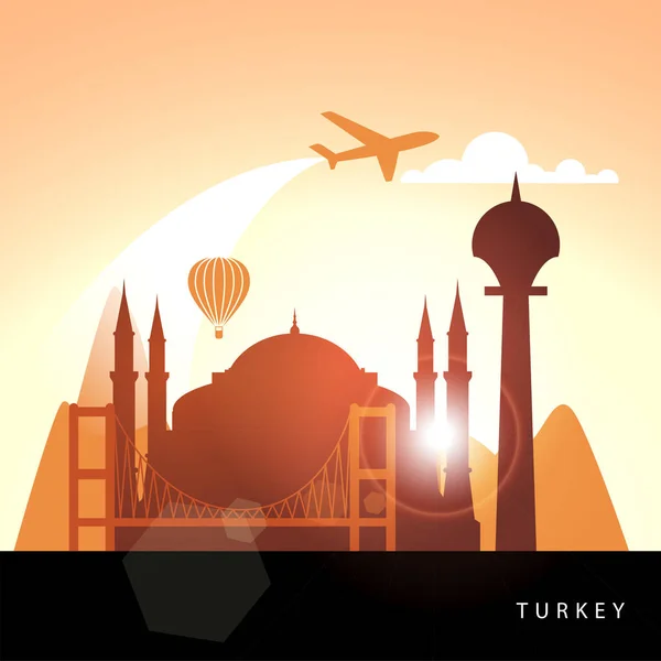 Türkei detaillierte Silhouette. Trendige Vektorillustration, flacher Stil. Stilvolle farbenfrohe Wahrzeichen. — Stockvektor