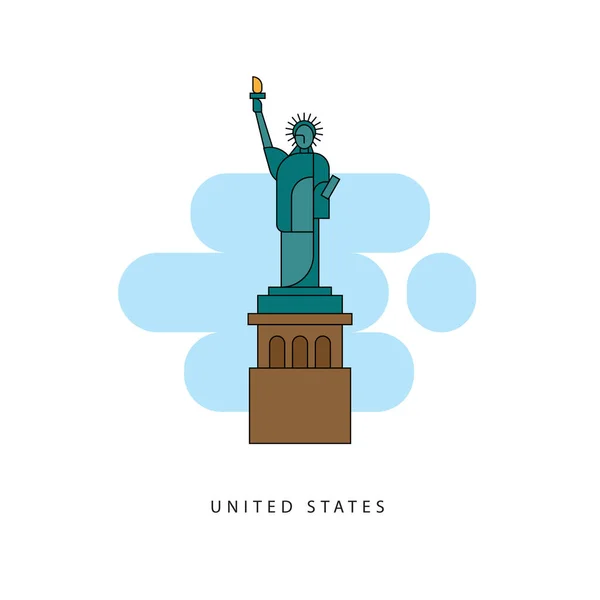 Statue Liberty Symbol Usa United States Vector Linear Illustration Travel — Stock Vector