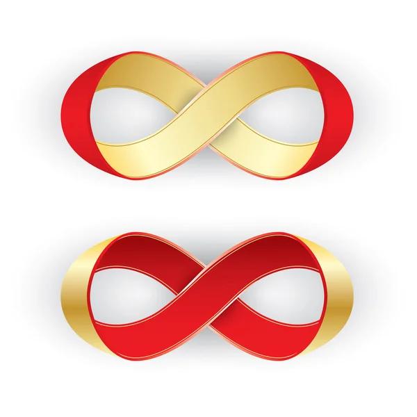 Photorealistic red and gold ribbon in shape limitless, infinity symbol