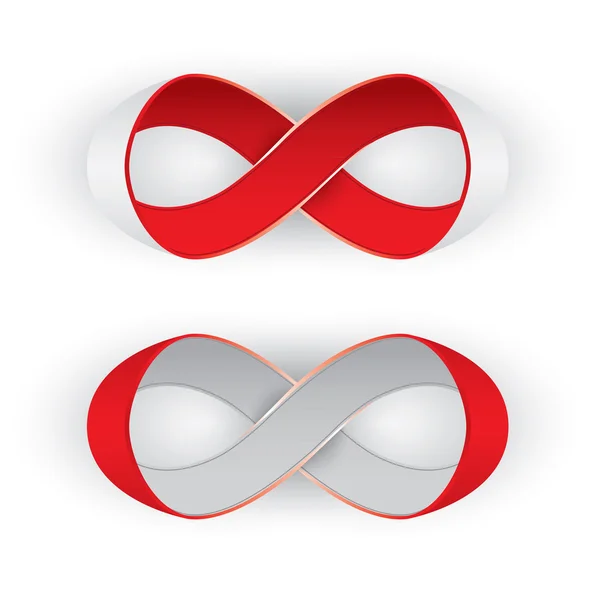 Photorealistic red and silver ribbon in shape limitless, infinity symbol