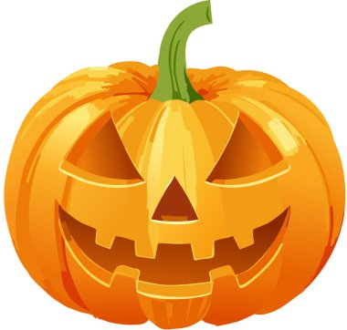 Jack-o'-lantern carved pumpkin with a smiling face, displaying a spooky and friendly halloween iconography
