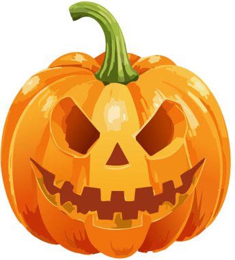 Jack-o'-lantern pumpkin with carved scary face glowing for halloween night, festive autumn decoration for spooky celebrations