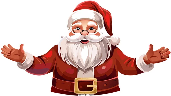 Noel Baba karakteri sunar ve kollarını açar, Noel ve tatil sezonu için hazırdır. Basit vektör çizimi