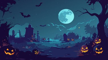 Cadılar bayramı gecesinde parlayan fenerler, uçan yarasalar, dolunay ve ürkütücü ağaçlarla dolu bir mezarlık. Ürkütücü tema