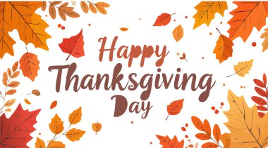 Şükran Günü tebrik kartı, güz yaprakları ve böğürtlenleri gösteriyor. Merkez tatil metninin etrafında neşeli bir sınır oluşturuyorlar.