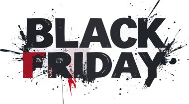 Kara Cuma metni, sıkıntılı, pis bir efekt ve mürekkep sıçramaları, büyük satışları, promosyonları ve indirimleri temsil ediyor.