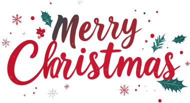 Mutlu Noel mektupları kırmızı hat yazısı, kar taneleri, kutsal yapraklar ve böğürtlenlerle dolu bir bayram tatili yaratıyor.