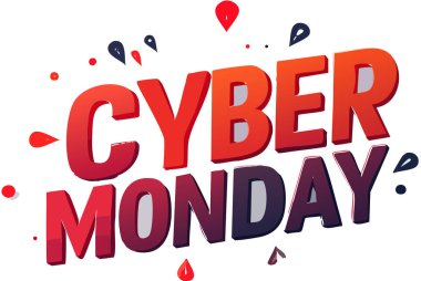 Çevrimiçi alışveriş promosyonları ve mevsimsel satışlar için cesur harfler ve dekoratif unsurlar içeren siber pazartesi vektör tipografisi