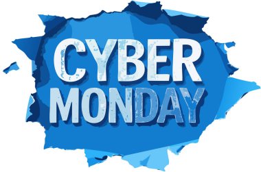 Yırtık mavi kağıtlar aracılığıyla ortaya çıkan, çevrimiçi alışveriş indirimlerini destekleyen metin içeren siber pazartesi afişi