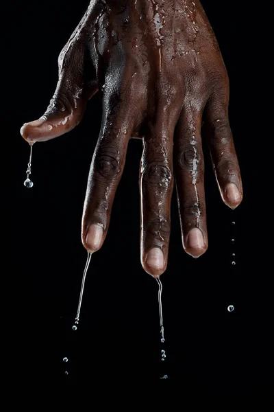 African Man Hands Interacting Water — Stock Photo, Image