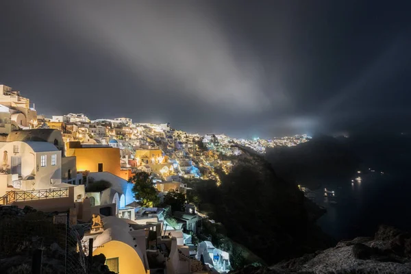 Vista Nocturna Oia Grecia Santorini —  Fotos de Stock