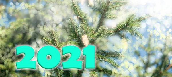 新年のためのモミの枝の概念的なコラージュ オンラインホリデーグリーティングカード — ストック写真