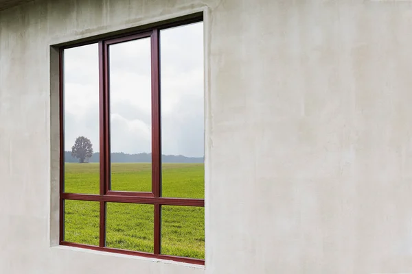 Großes Fenster Aus Verbundkunststoff Neuem Privathaus Bau — Stockfoto