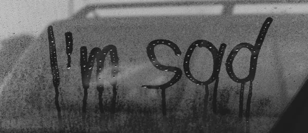 Inscription Fogged Glass English Sad — Stock Photo, Image
