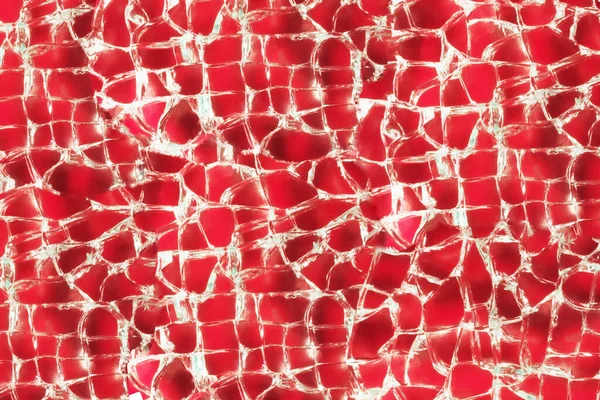 Vergrößertes Bild Eines Zerbrochenen Glases Auf Rotem Hintergrund — Stockfoto