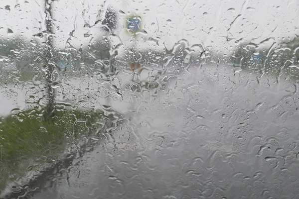 Raindrops Water Windshield While Driving City — Stock Photo, Image