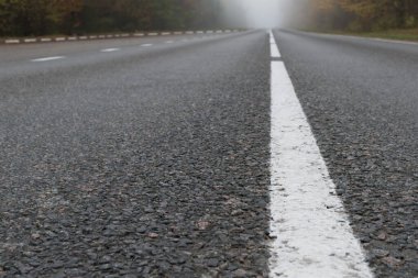 Sonbahar sisli sabahında Paved karayolu