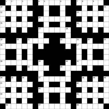 the crossword puzzle grid with numbers is empty.  clipart